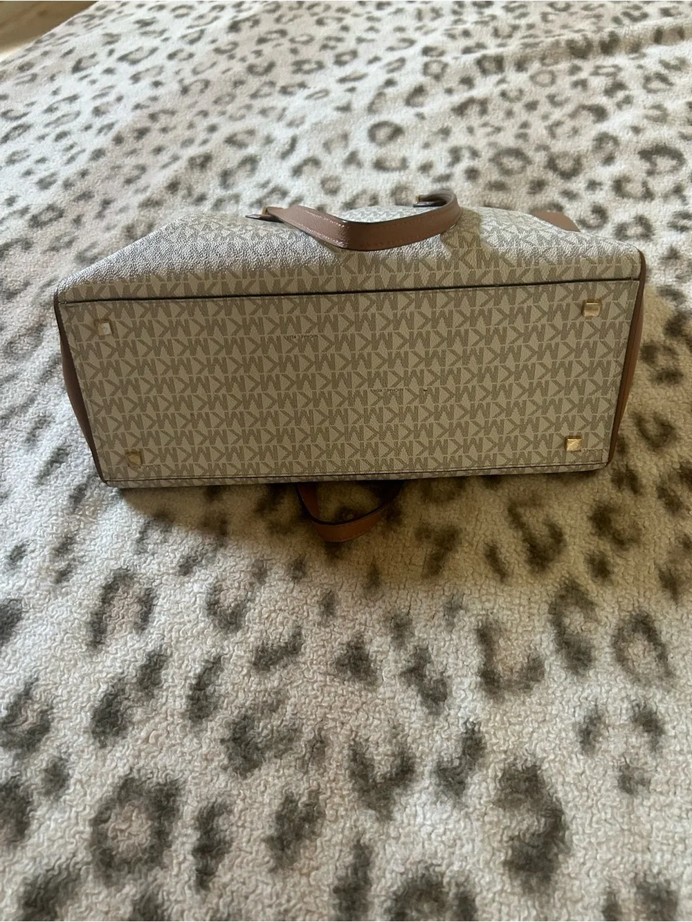 Michael Kors Cream MK Signature Tote with Brown Trim